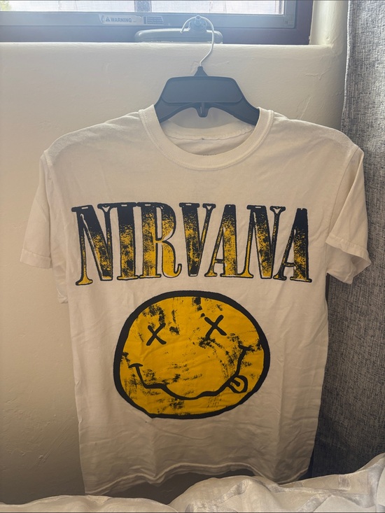 NIRVANA Tops - NIRVANA White Tee with Yellow Smiley Graphic